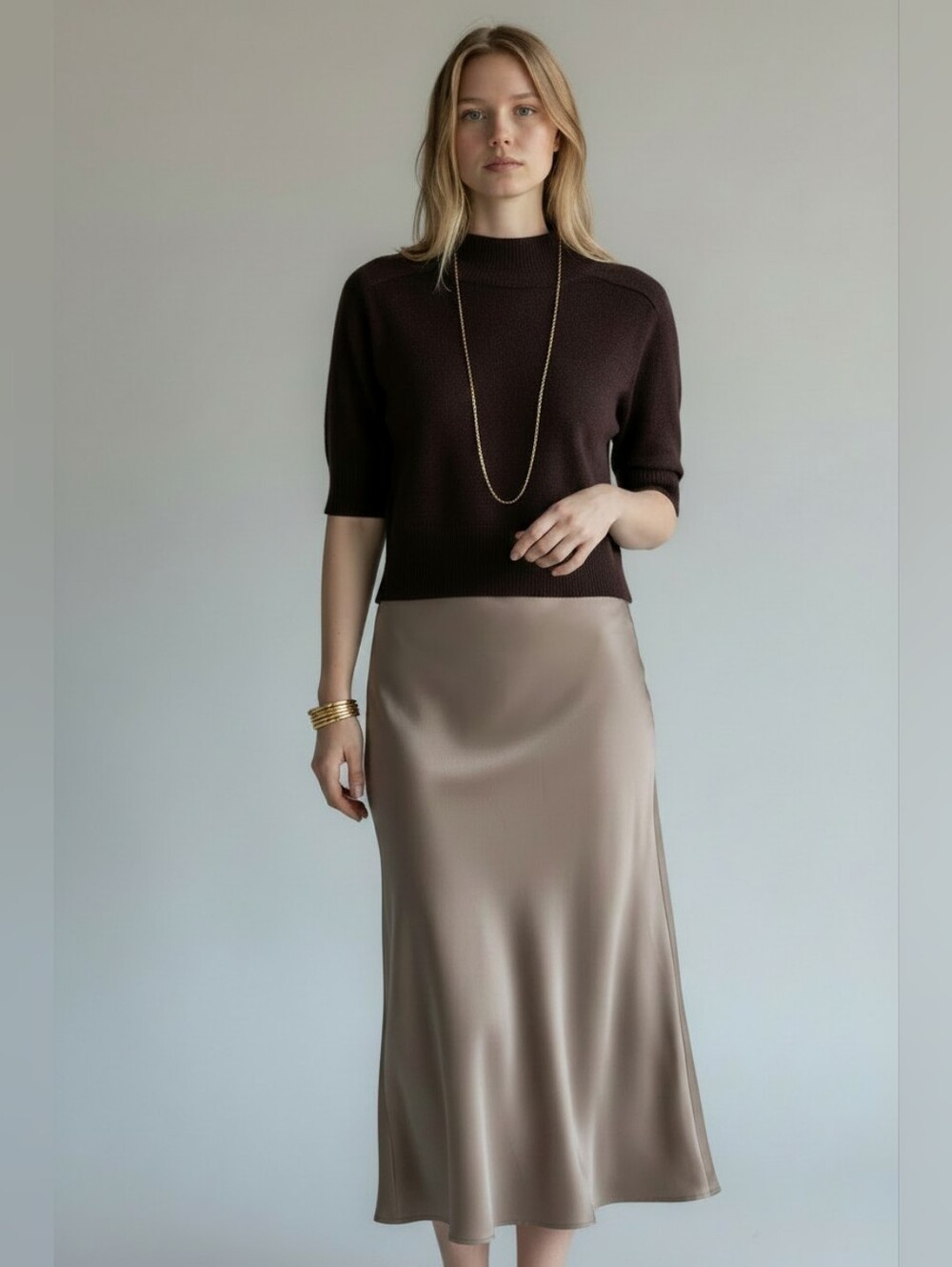 MNG Chocolate Brown, Quiet Luxury Mock Neck Sweater - SZ M